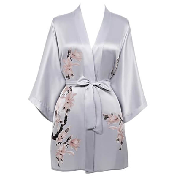 Light grey silk printed Robes