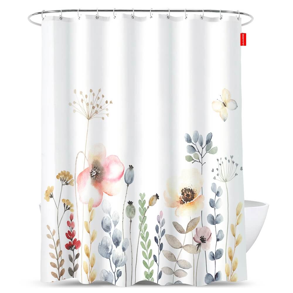 Floral-Shower-Curtain-Set-Hooks