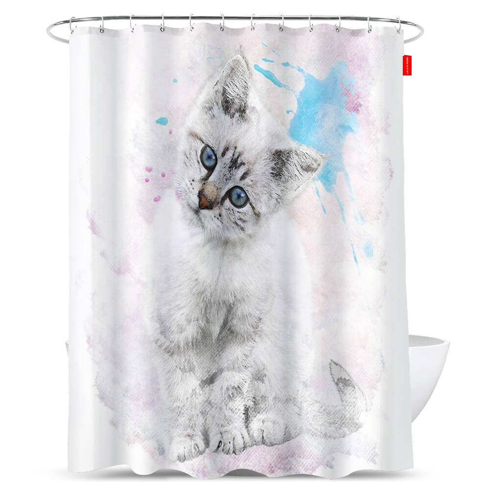 White-Cat-Shower-Curtain